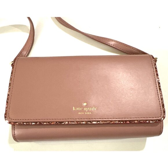 KATE SPADE Pink Crossbody Flap Purse with Glitter Trim - Picture 7 of 10
